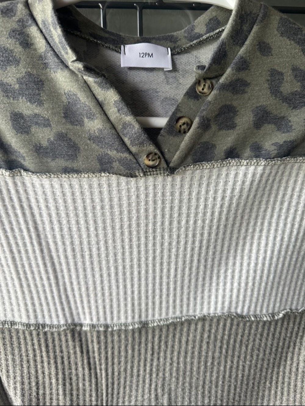 Girls' Olive Leopard & Cream Colorblock Ribbed Top - Picture 2 of 4